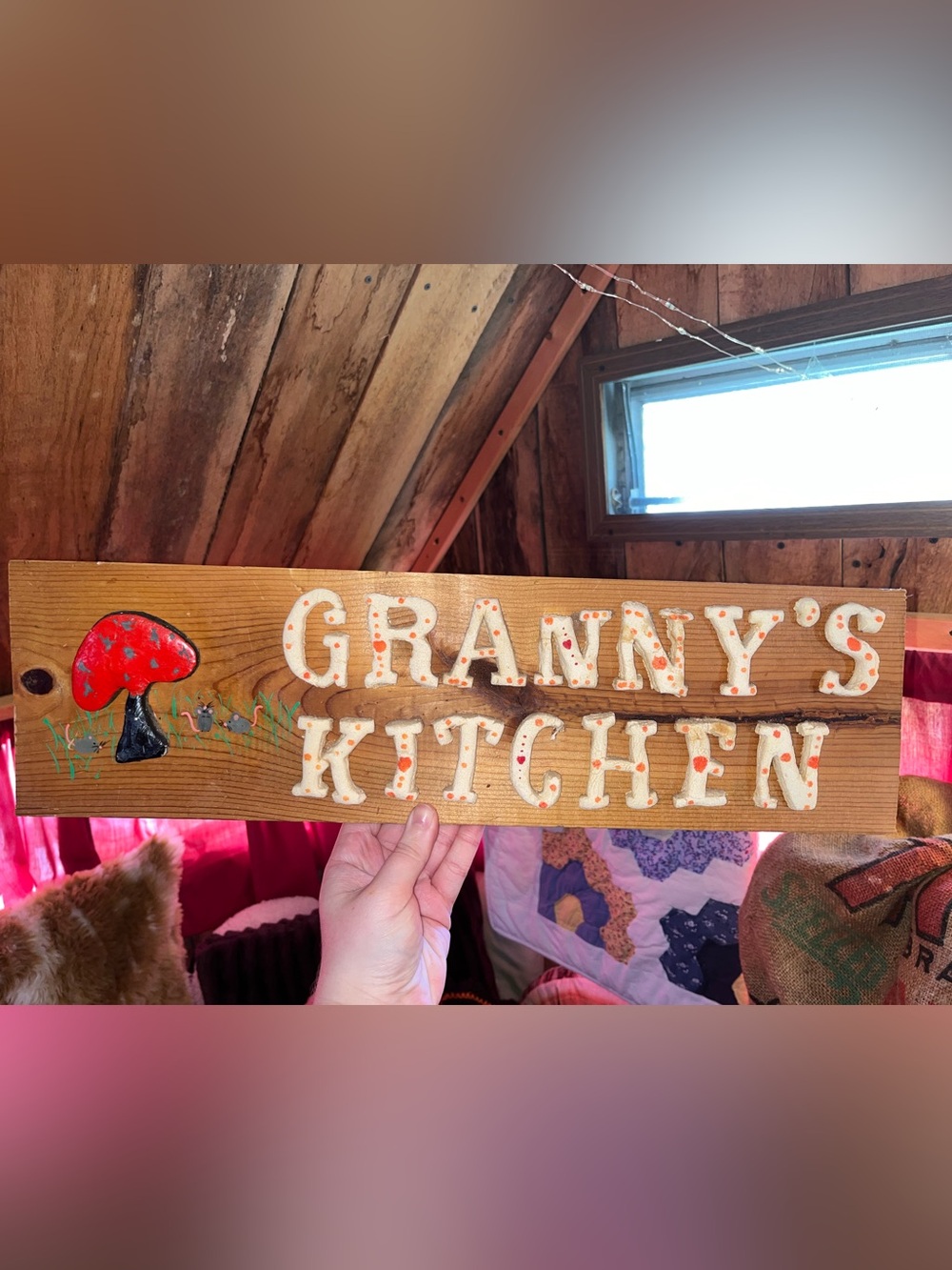 Granny's Kitchen Rustic Wood Sign - Red Mushroom Accent